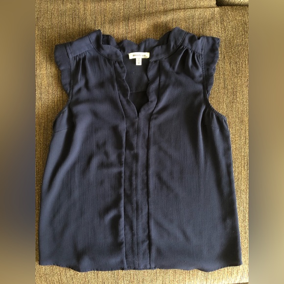 Monteau Tops - Monteau Navy Blue Scalloped Blouse - Medium